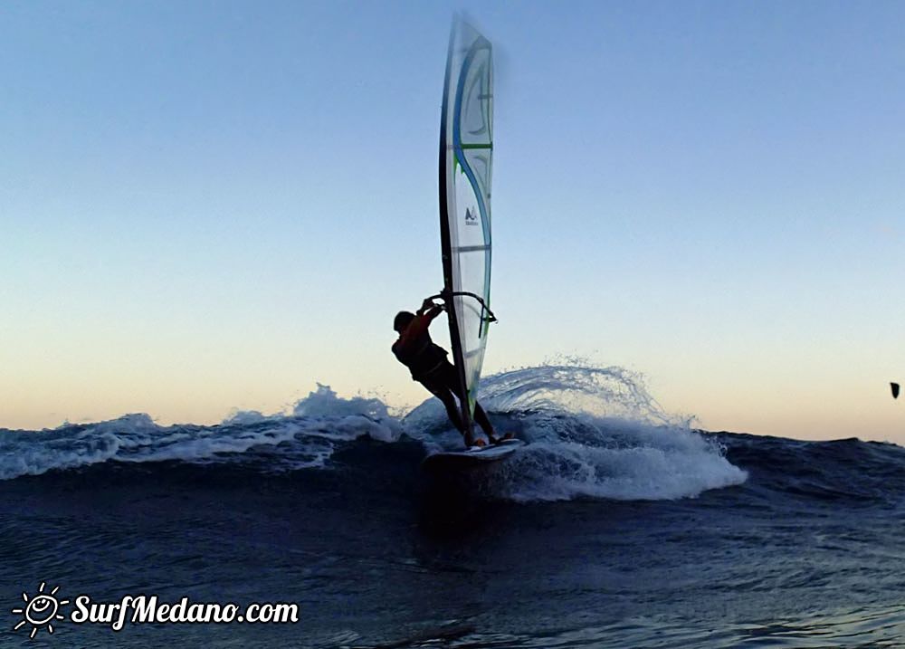 Sunset windsurfing at Harbour Wall in El Medano