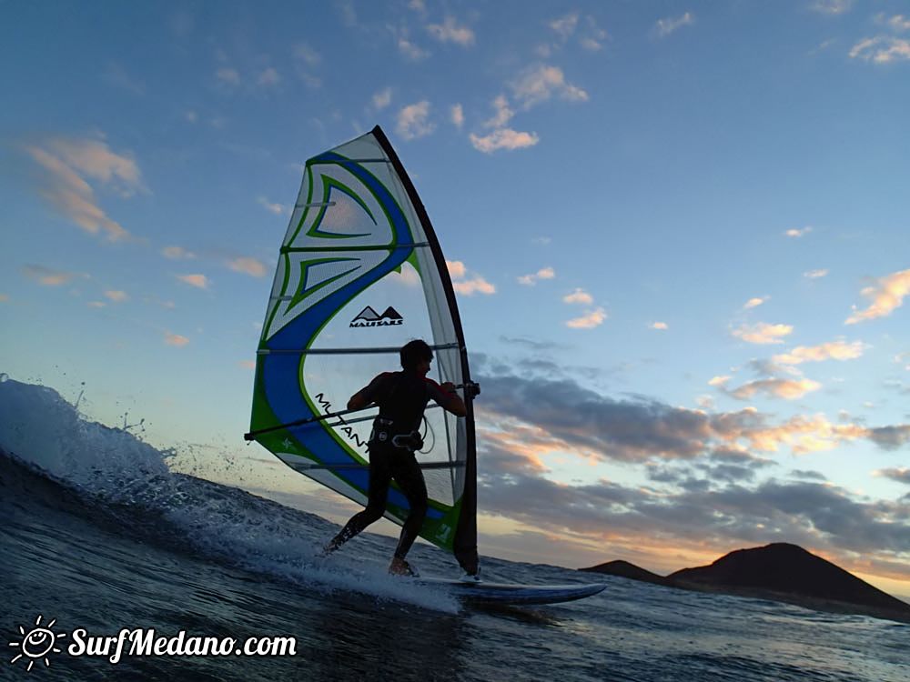Sunset windsurfing at Harbour Wall in El Medano