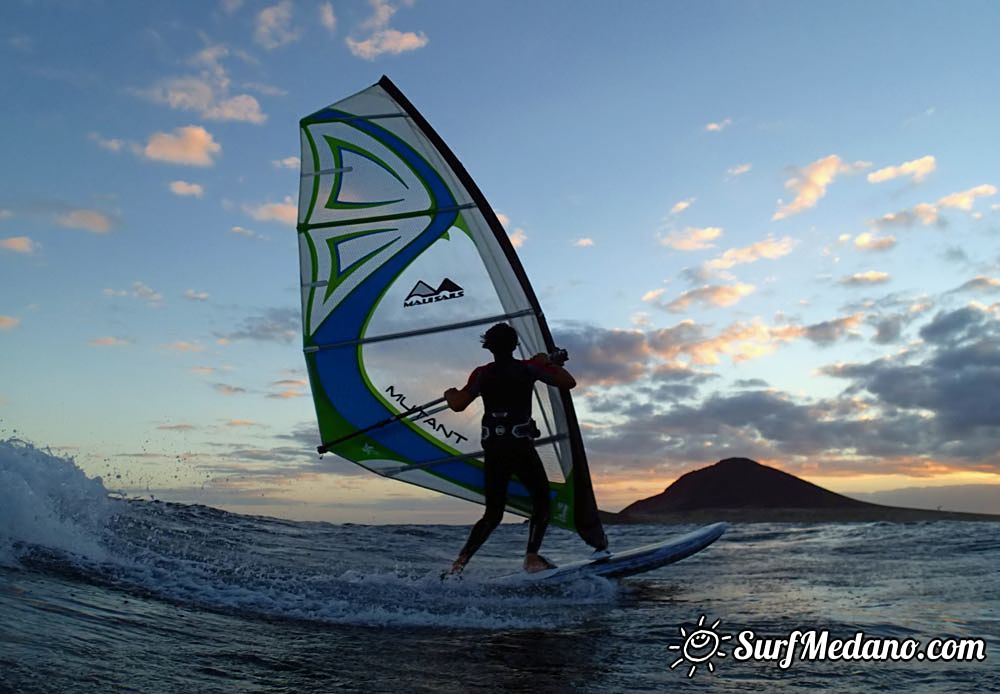 Sunset windsurfing at Harbour Wall in El Medano