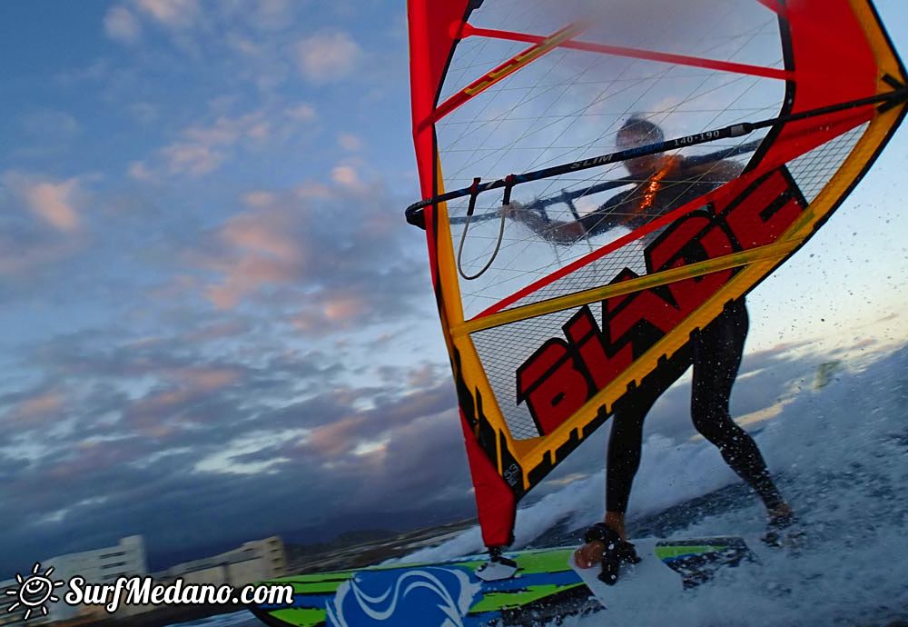 Sunset windsurfing at Harbour Wall in El Medano