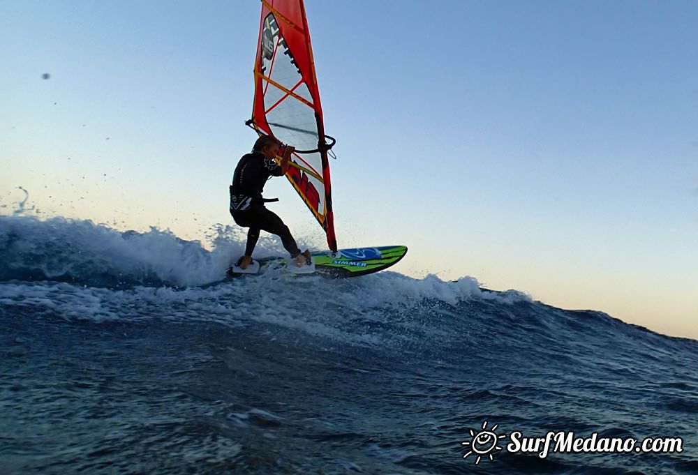 Sunset windsurfing at Harbour Wall in El Medano