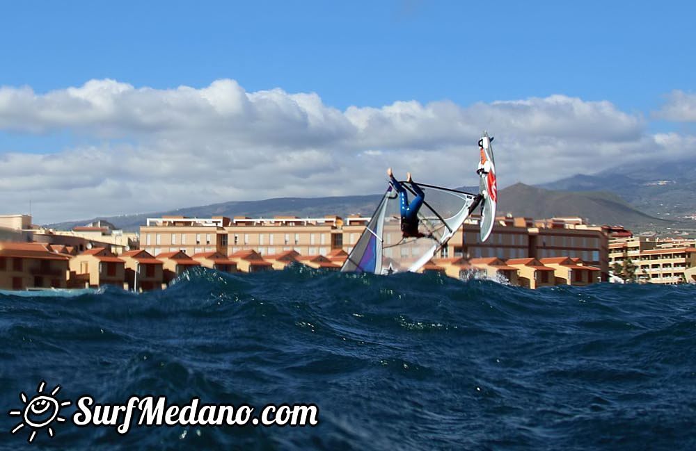 Sunset windsurfing at Harbour Wall in El Medano