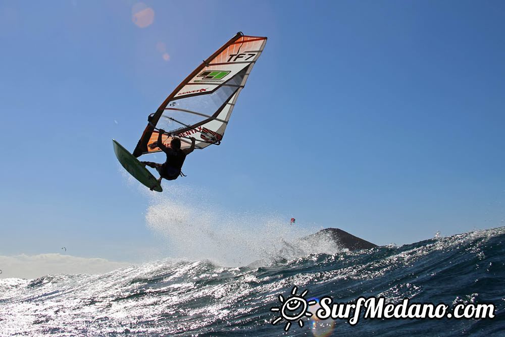 Sunset windsurfing at Harbour Wall in El Medano