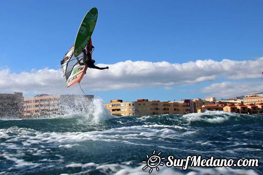 Sunset windsurfing at Harbour Wall in El Medano