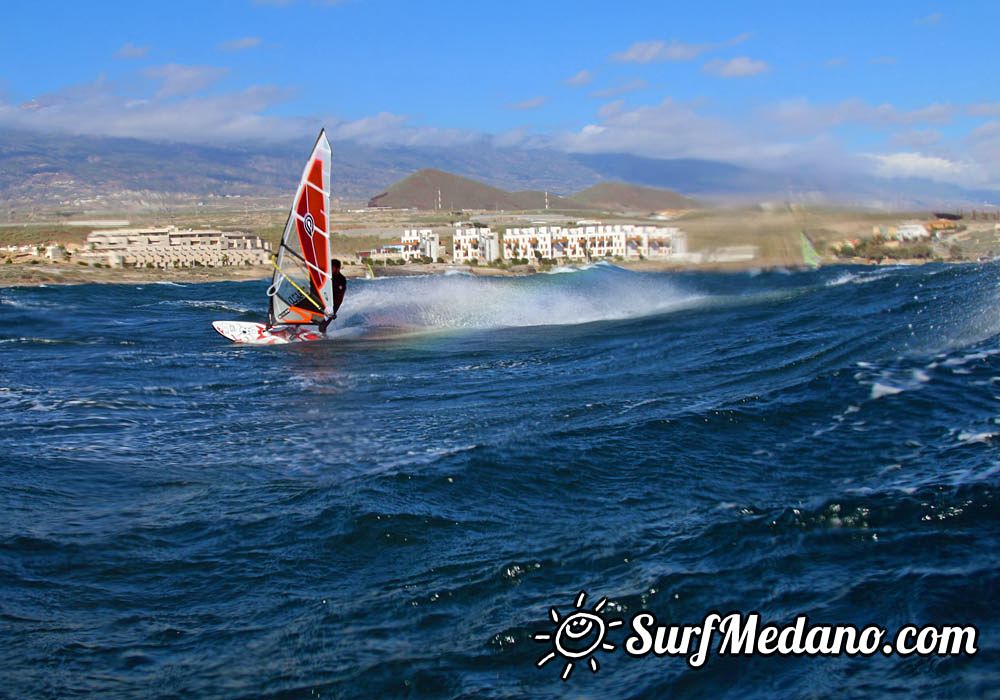 Sunset windsurfing at Harbour Wall in El Medano