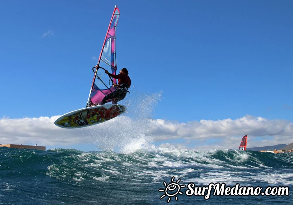 Sunset windsurfing at Harbour Wall in El Medano