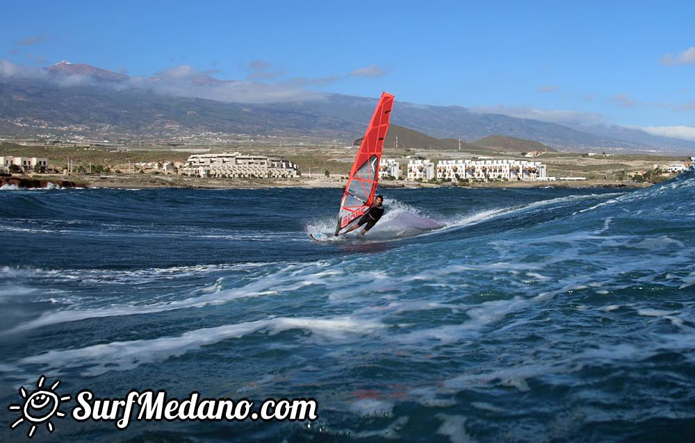 Sunset windsurfing at Harbour Wall in El Medano