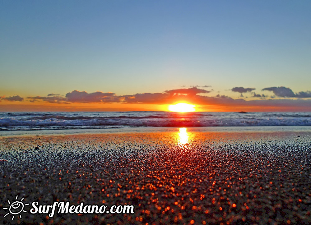 Sunrise at Playa Sur and Cabezo in El Medano Tenerife  