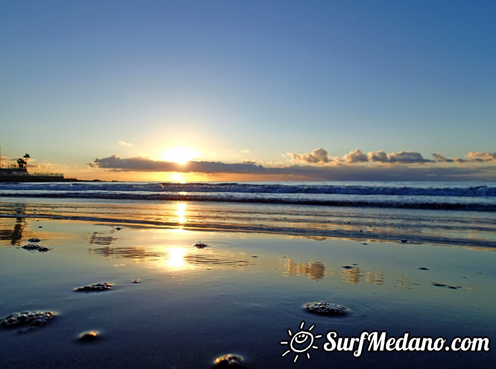 Sunrise at Playa Sur and Cabezo in El Medano Tenerife  