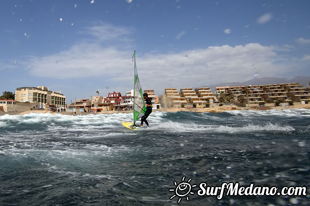 Windsurfing with 30 knots at TWS Playa Sur in El Medano Tenerife 16-09-2017 Tenerife