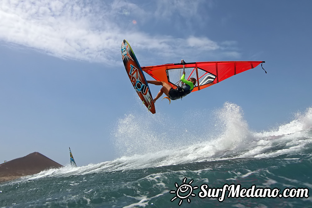 Windsurfing with 30 knots at TWS Playa Sur in El Medano Tenerife 16-09-2017 Tenerife