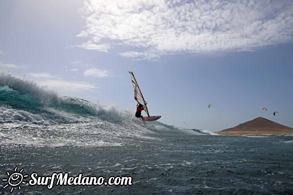 Windsurfing with 30 knots at TWS Playa Sur in El Medano Tenerife 16-09-2017 Tenerife