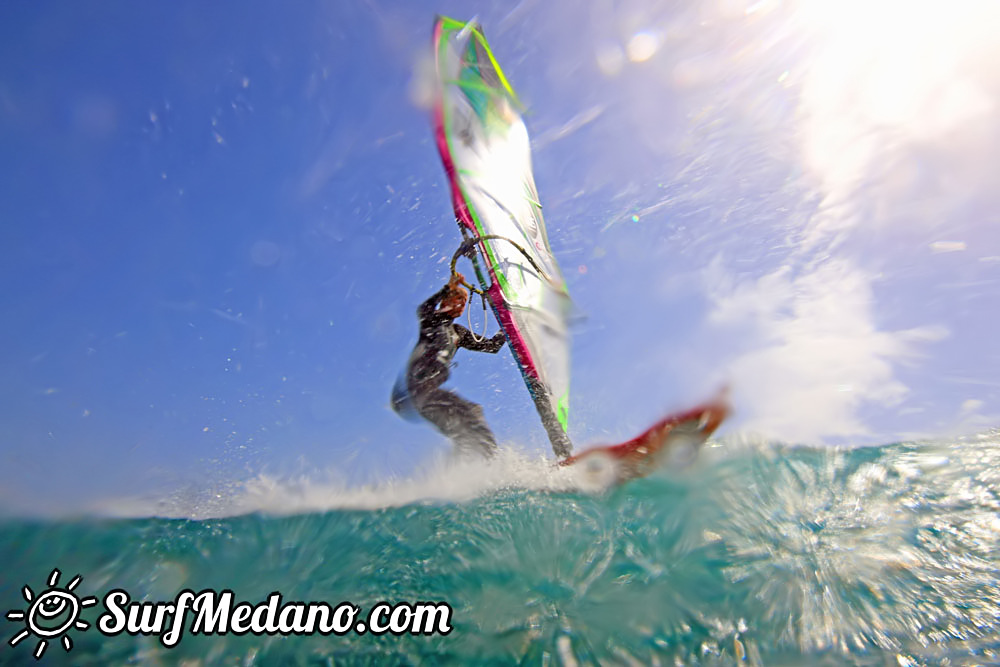 Windsurfing with 30 knots at TWS Playa Sur in El Medano Tenerife 16-09-2017 Tenerife