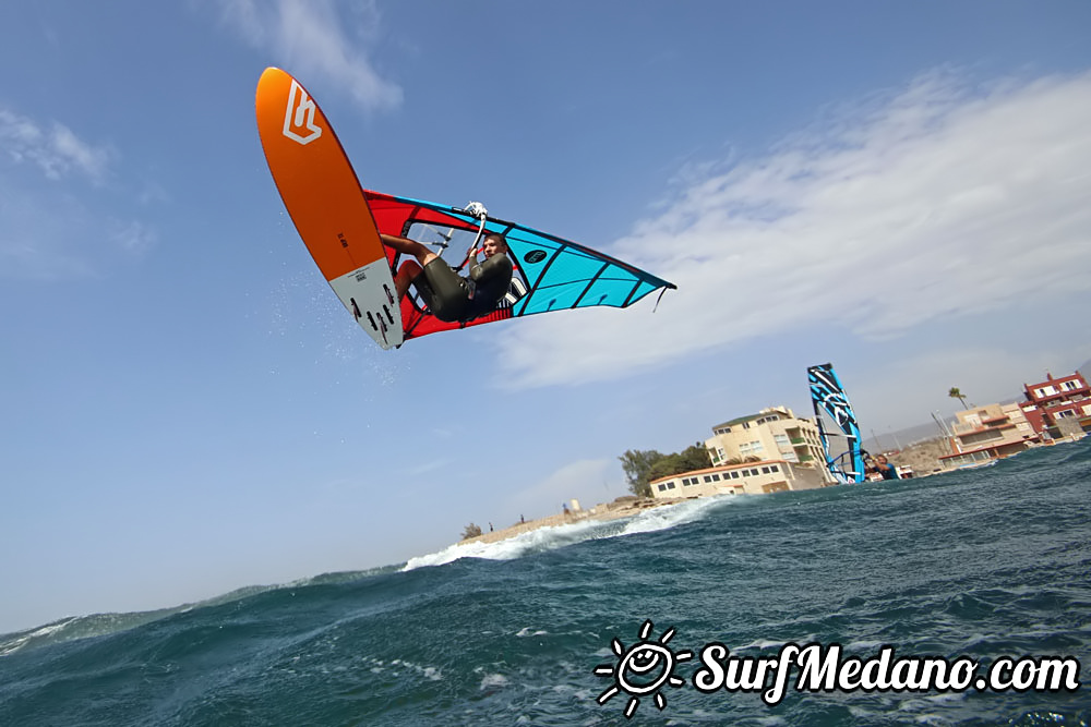 Windsurfing with 30 knots at TWS Playa Sur in El Medano Tenerife 16-09-2017 Tenerife