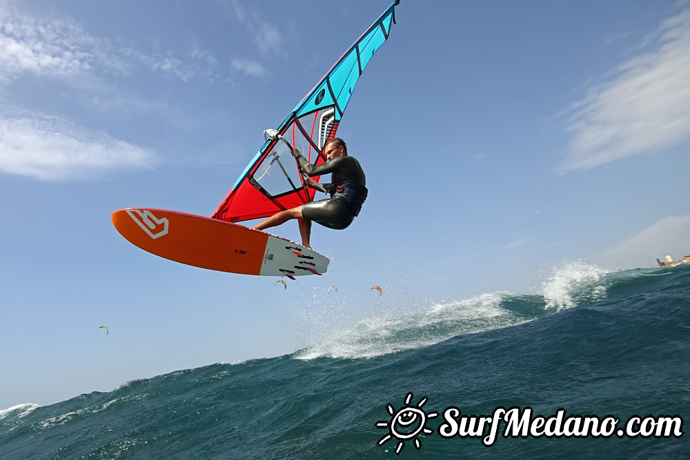 Windsurfing with 30 knots at TWS Playa Sur in El Medano Tenerife 16-09-2017 Tenerife