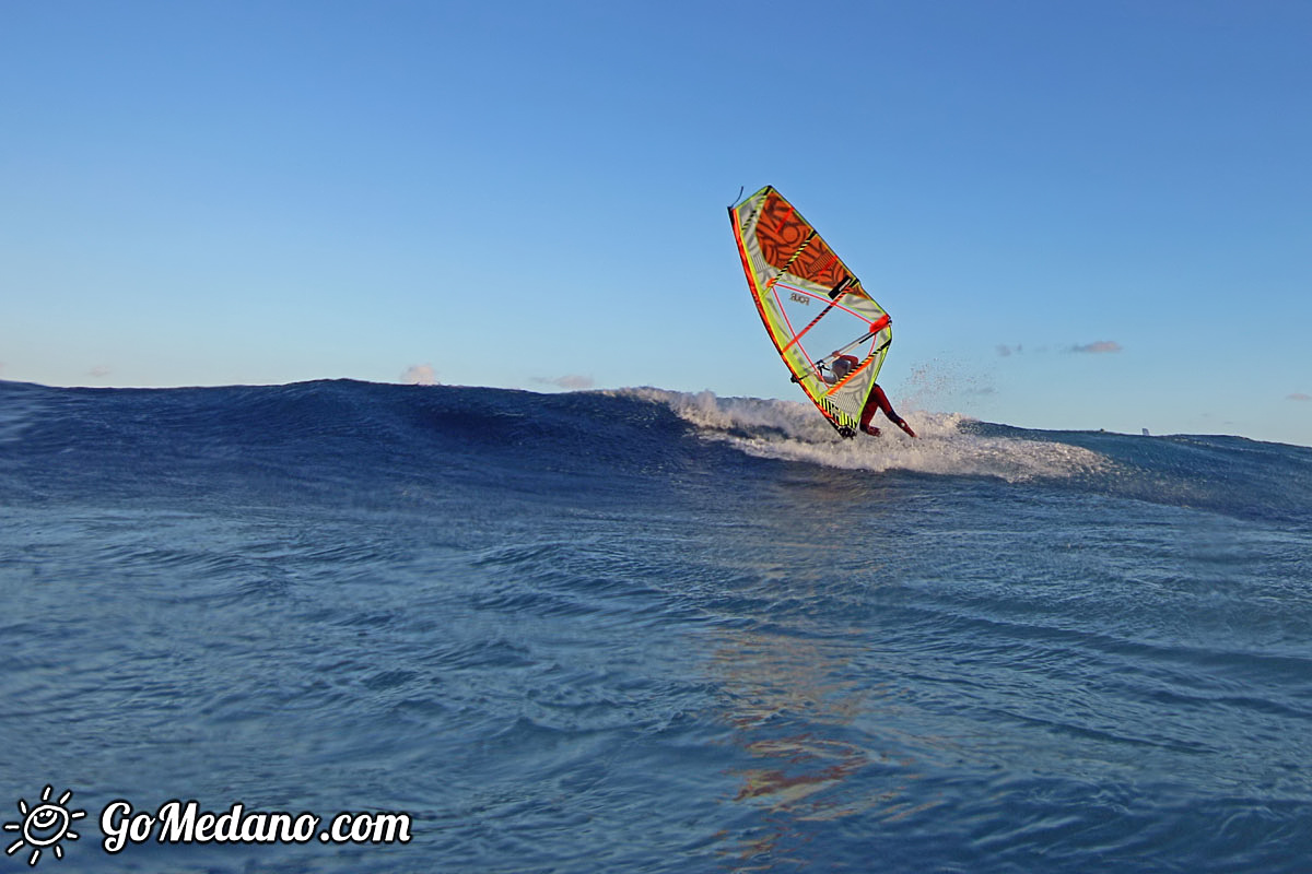 Sunset windsurfing at Harbour Wall in El Medano Tenerife 05-11-2017 Tenerife