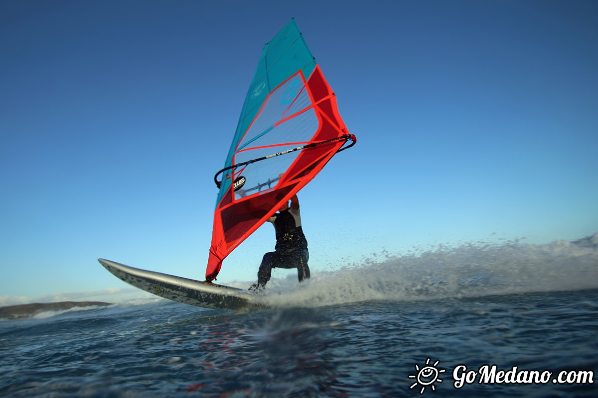 Sunset windsurfing at Harbour Wall in El Medano Tenerife 05-11-2017 Tenerife