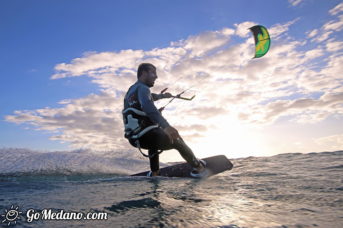 Sunset windsurfing at Harbour Wall in El Medano Tenerife 05-11-2017 Tenerife