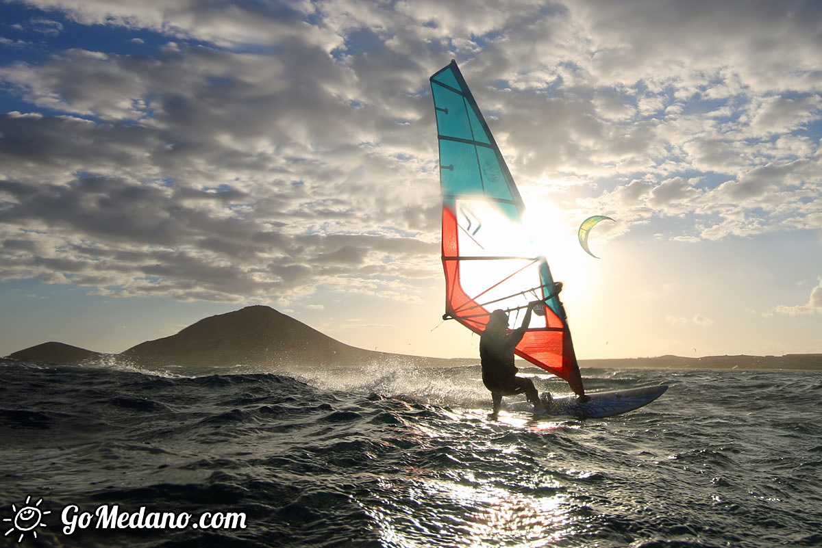 Sunset windsurfing at Harbour Wall in El Medano Tenerife 05-11-2017 Tenerife