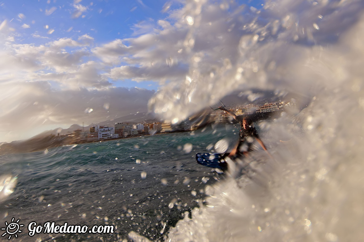 Sunset windsurfing at Harbour Wall in El Medano Tenerife 05-11-2017 Tenerife