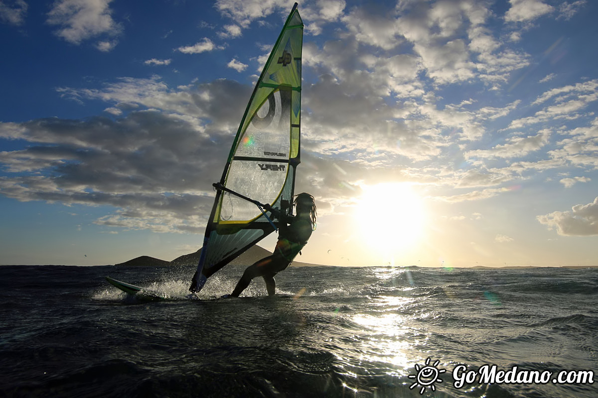 Sunset windsurfing at Harbour Wall in El Medano Tenerife 05-11-2017 Tenerife