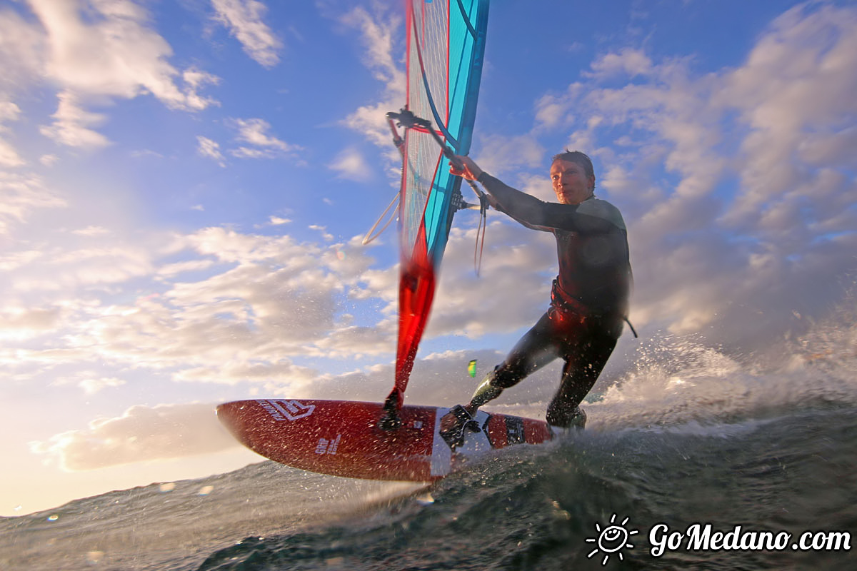 Sunset windsurfing at Harbour Wall in El Medano Tenerife 05-11-2017 Tenerife