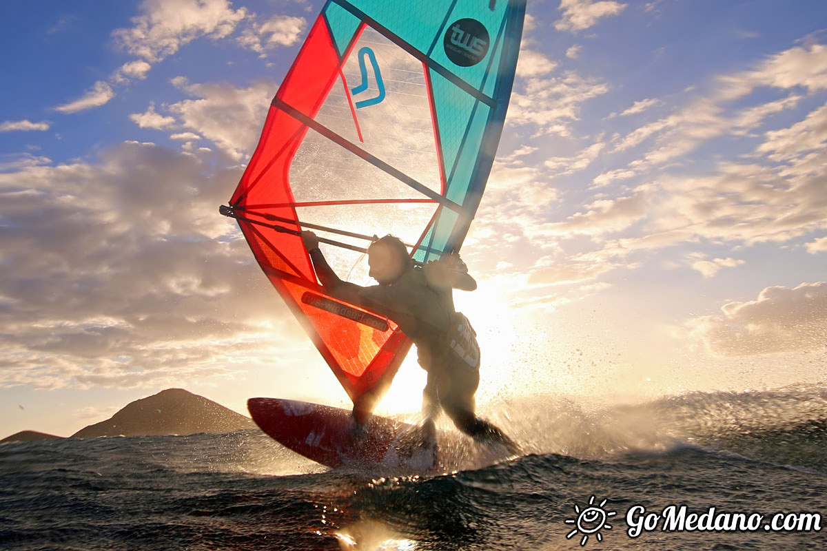 Sunset windsurfing at Harbour Wall in El Medano Tenerife 05-11-2017 Tenerife