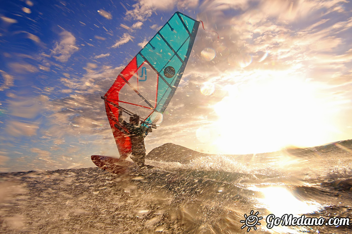 Sunset windsurfing at Harbour Wall in El Medano Tenerife 05-11-2017 Tenerife