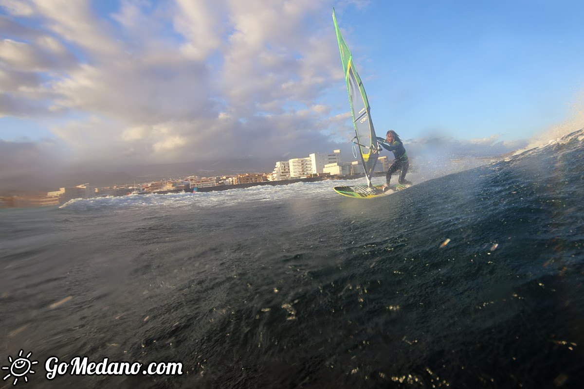 Sunset windsurfing at Harbour Wall in El Medano Tenerife 05-11-2017 Tenerife