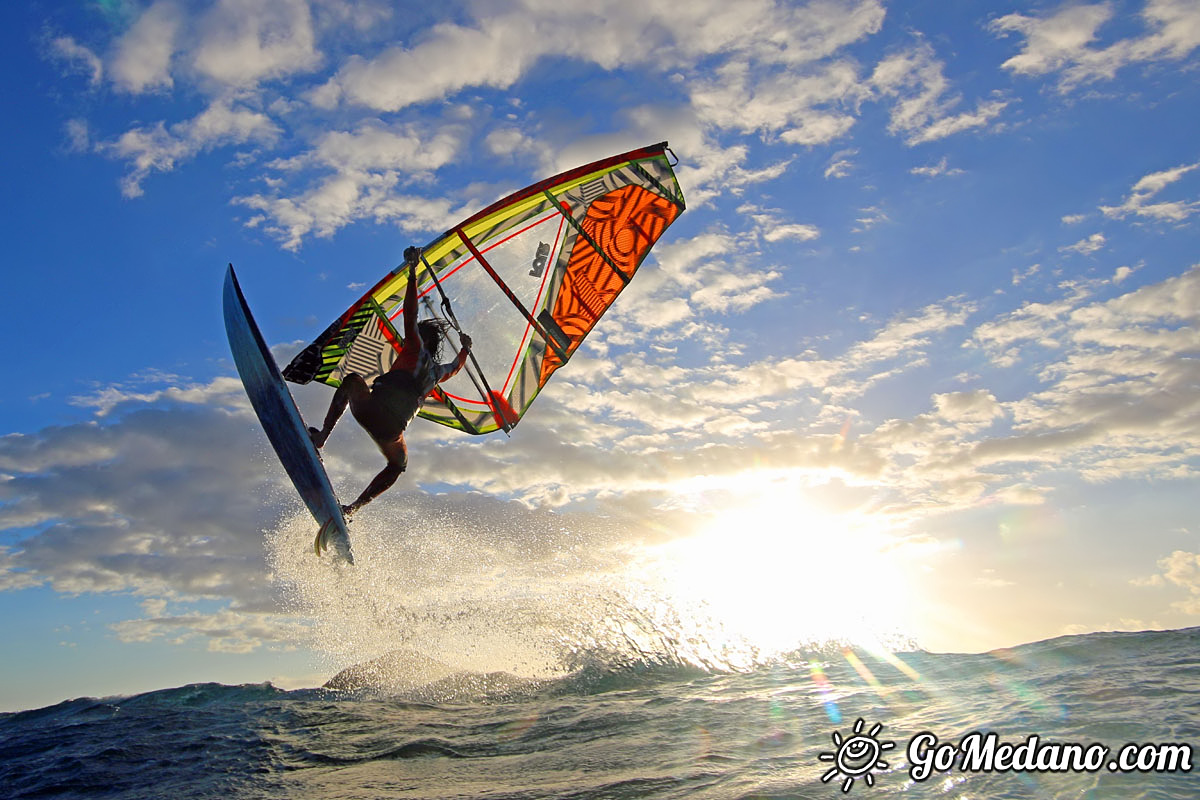 Sunset windsurfing at Harbour Wall in El Medano Tenerife 05-11-2017 Tenerife