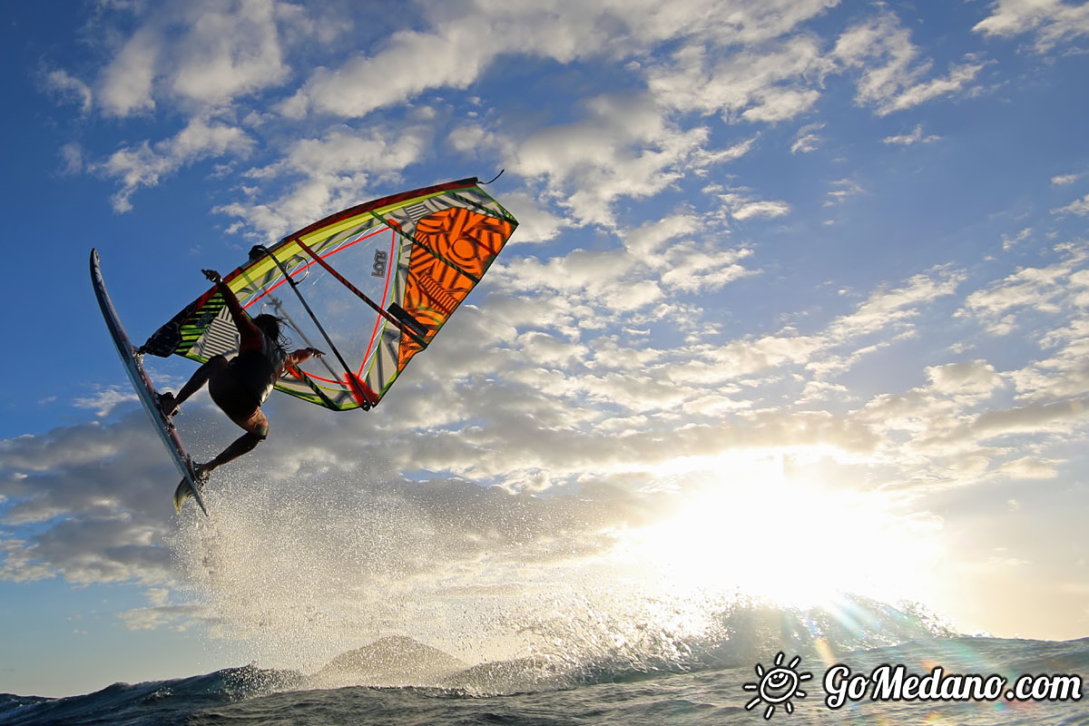 Sunset windsurfing at Harbour Wall in El Medano Tenerife 05-11-2017 Tenerife