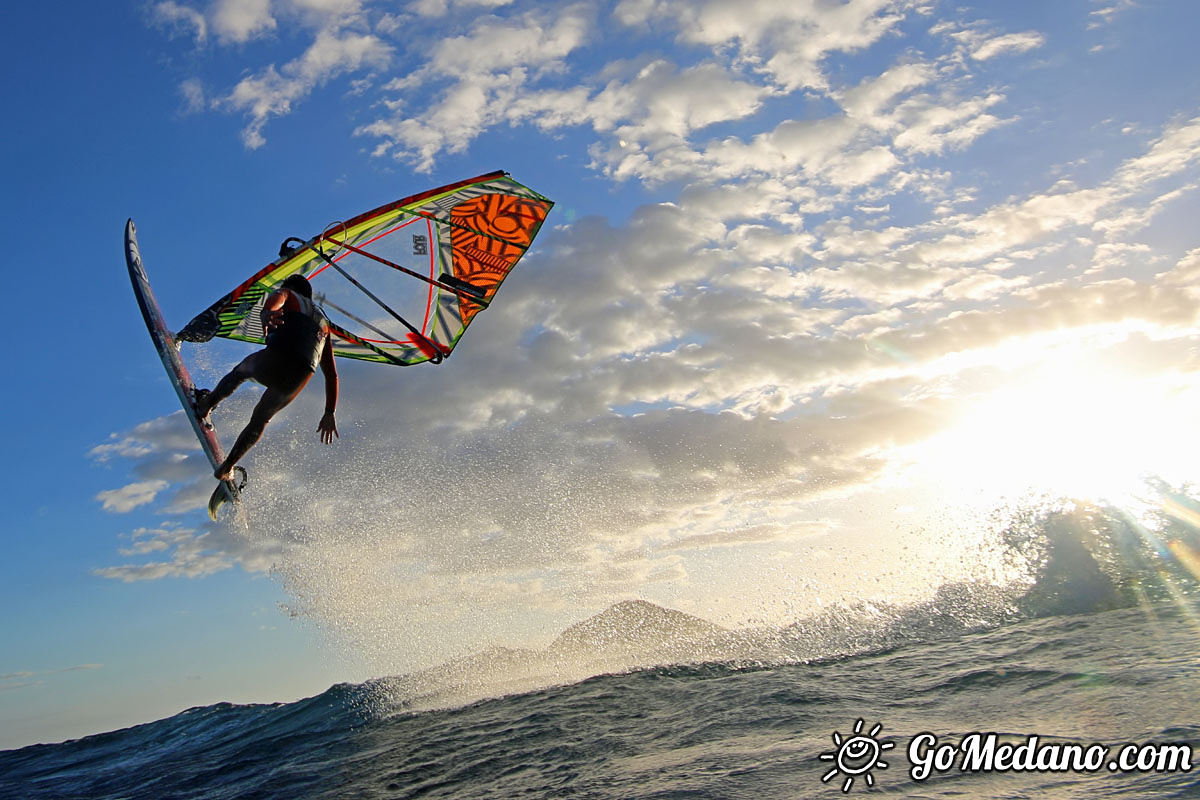 Sunset windsurfing at Harbour Wall in El Medano Tenerife 05-11-2017 Tenerife