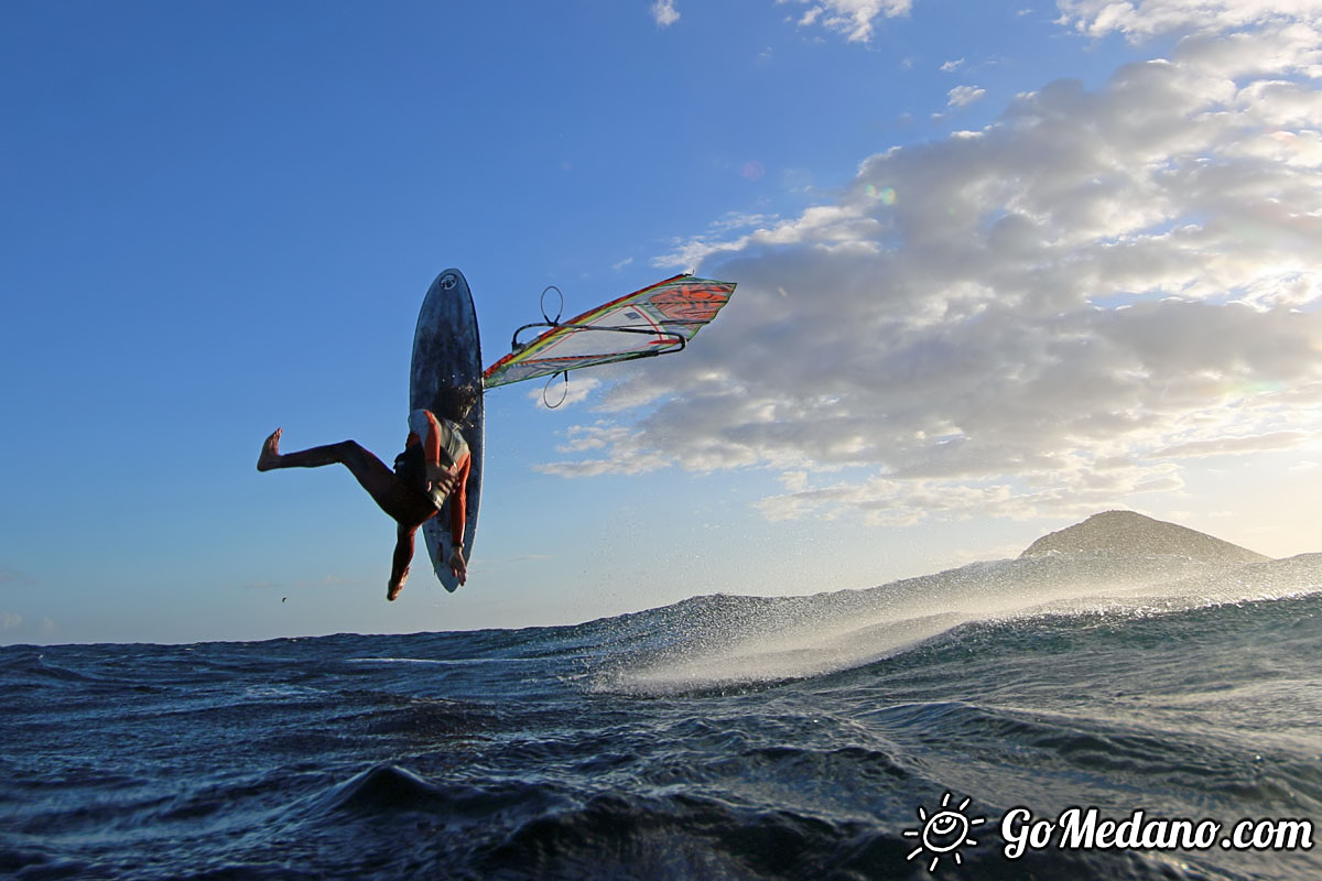 Sunset windsurfing at Harbour Wall in El Medano Tenerife 05-11-2017 Tenerife