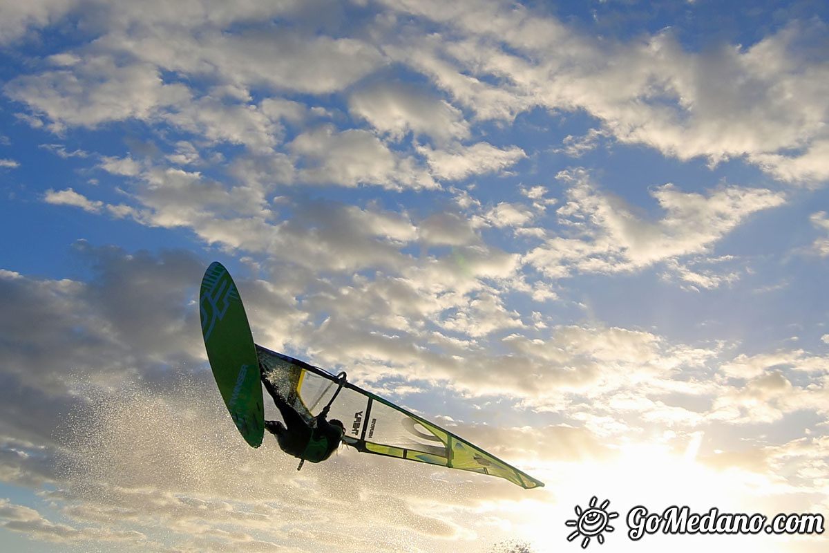 Sunset windsurfing at Harbour Wall in El Medano Tenerife 05-11-2017 Tenerife