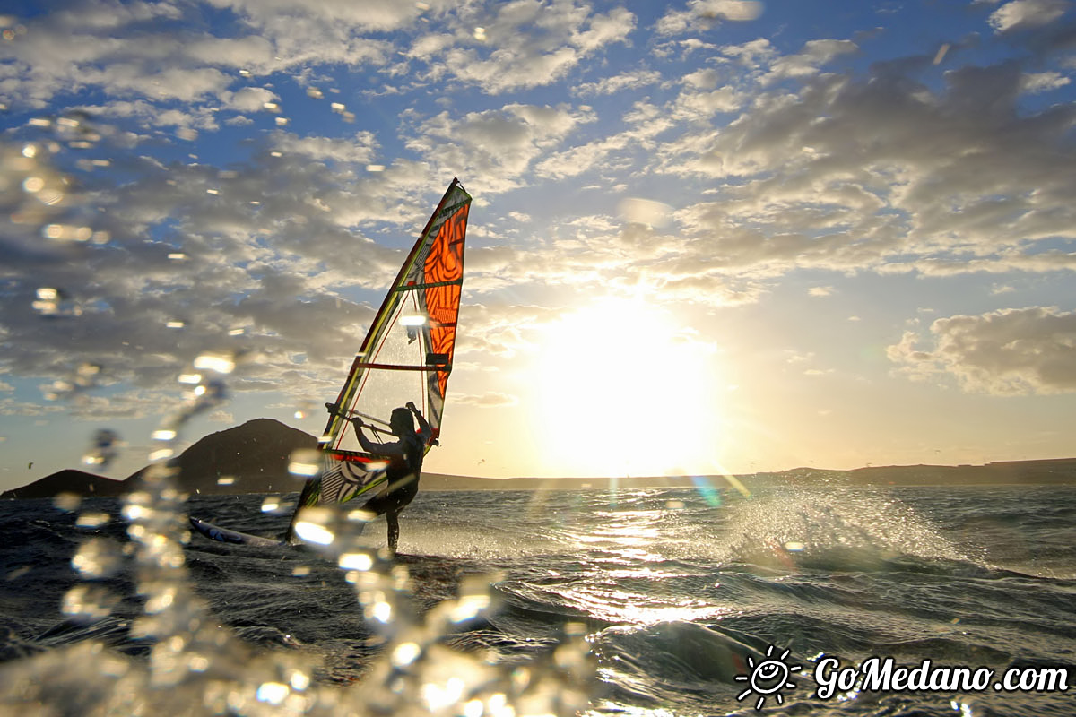 Sunset windsurfing at Harbour Wall in El Medano Tenerife 05-11-2017 Tenerife