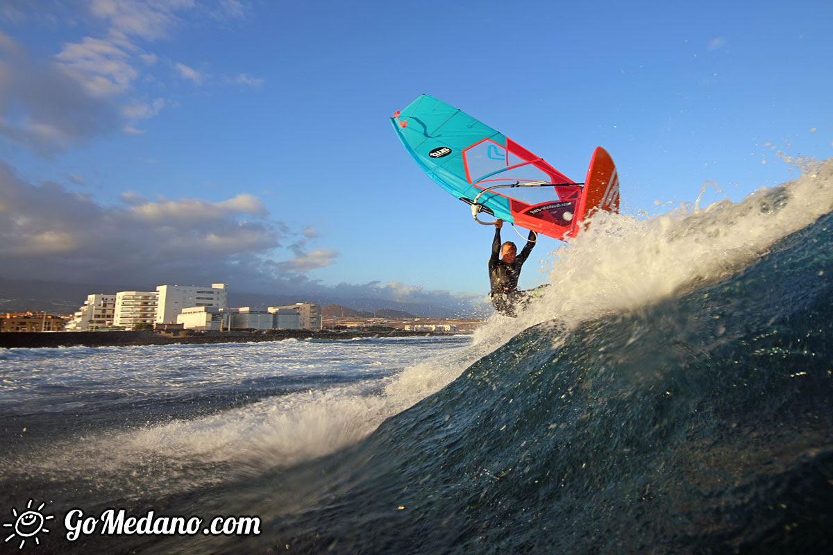 Sunset windsurfing at Harbour Wall in El Medano Tenerife 05-11-2017 Tenerife