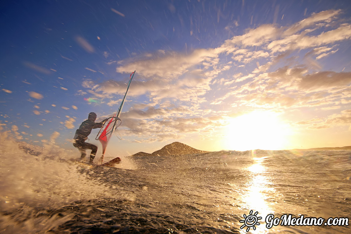 Sunset windsurfing at Harbour Wall in El Medano Tenerife 05-11-2017 Tenerife