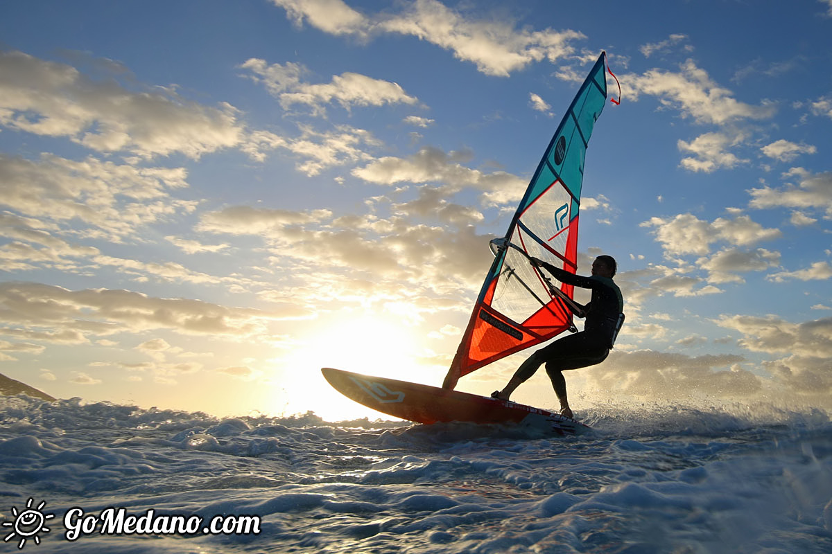 Sunset windsurfing at Harbour Wall in El Medano Tenerife 05-11-2017 Tenerife