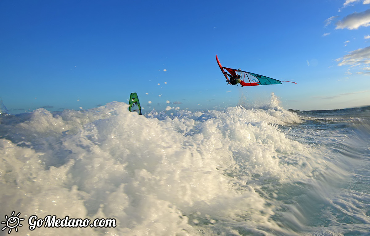 Sunset windsurfing at Harbour Wall in El Medano Tenerife 05-11-2017 Tenerife