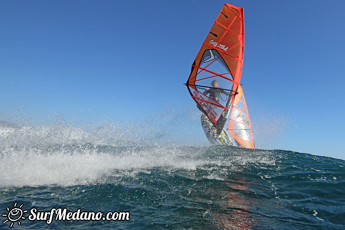 Wave windsurfing at El Cabezo in El Medano Tenerife 02-01-2018 Tenerife