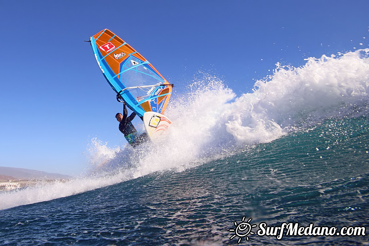 Wave windsurfing at El Cabezo in El Medano Tenerife 02-01-2018 Tenerife