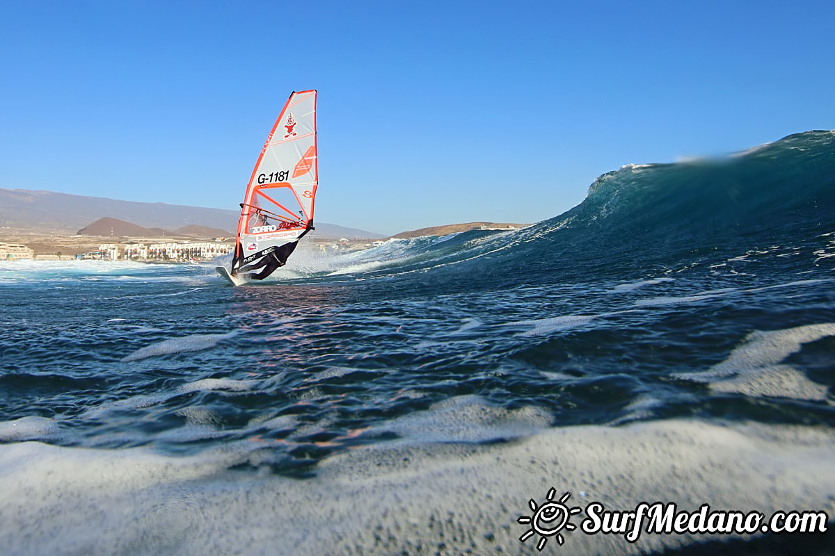 Wave windsurfing at El Cabezo in El Medano Tenerife 02-01-2018 Tenerife